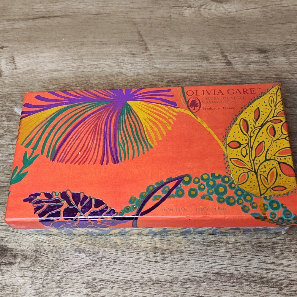 Olivia Care Mandarin Olive Oil Soap Bars Set 3pk 15oz Orange Floral Gift Box